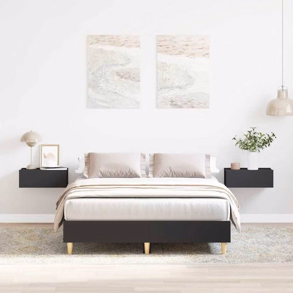 Berkfield Home Double Bed Frame in Black Engineered Wood, W: 135 cm x L: 190 cm – 2