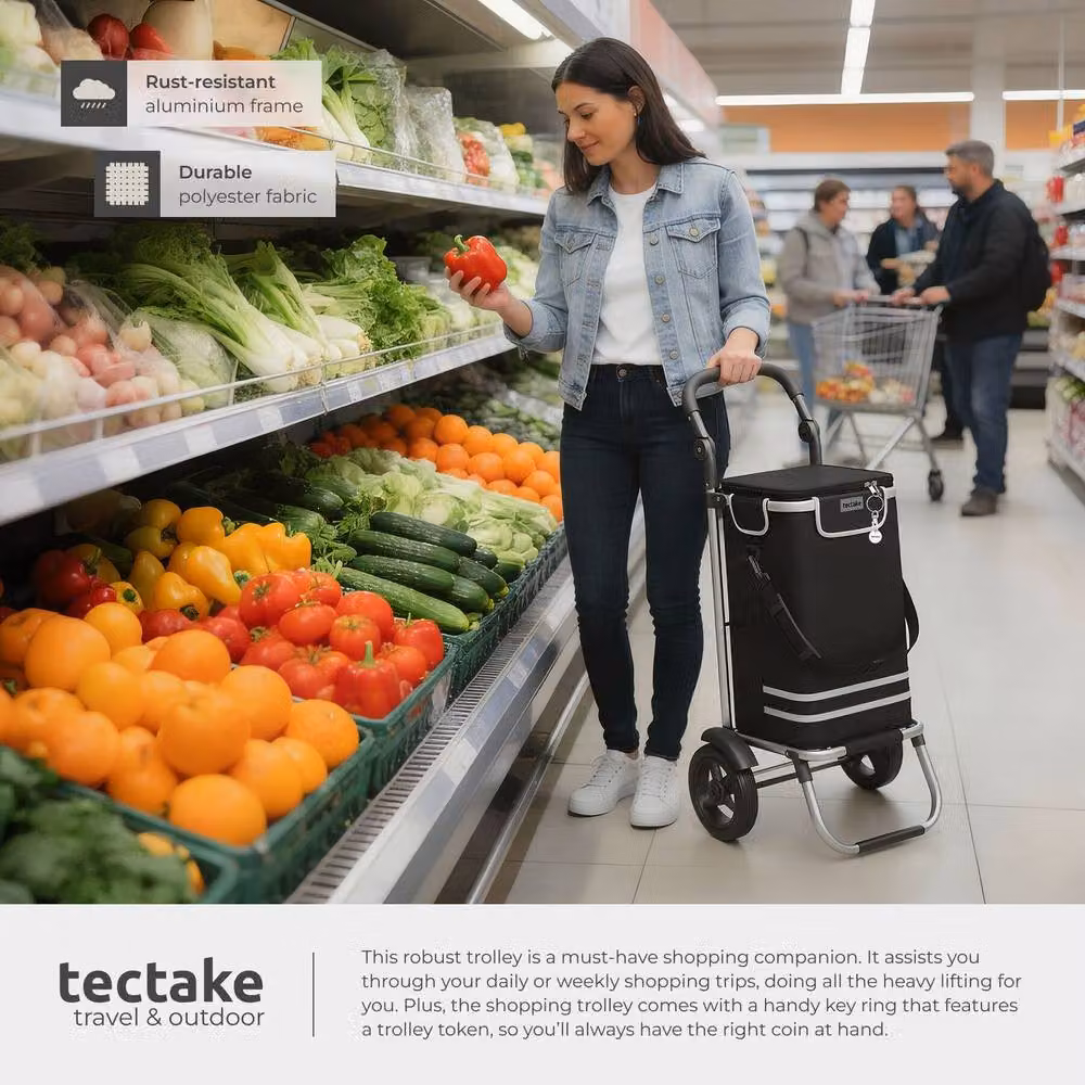 tectake 3-in-1 Foldable Shopping Trolley with Cooler Bag, Black – 4