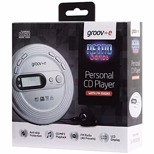 Groov-e Retro Series Personal CD Player with FM Radio, Silver – 2