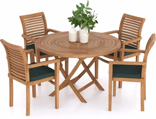Eterna Modern Round Teak Garden Dining Set with 4 Chairs