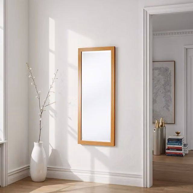Yearn Tall Slim Framed Full Length Bevelled Mirror in Brown, H 123 cm x W 39.5 cm