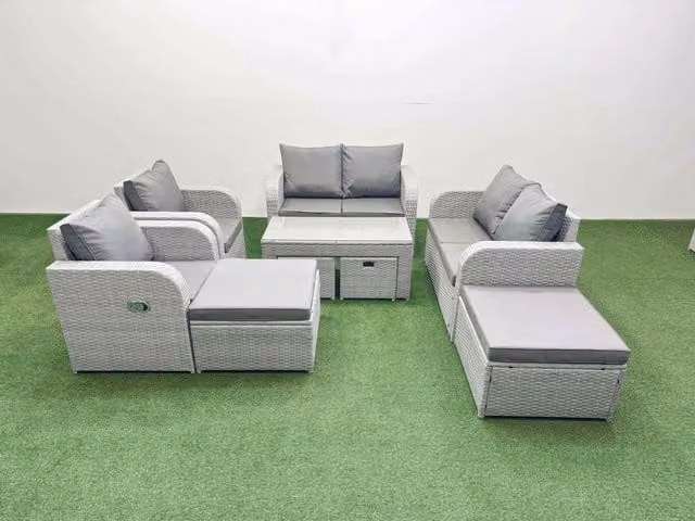 Fimous PE Wicker Rattan Garden Furniture Set with Love Sofa and Coffee Table in Light Grey