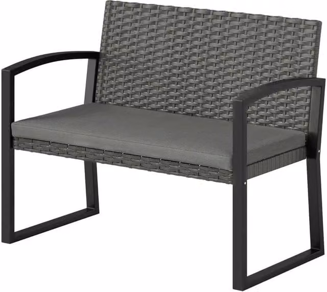 FLAVORA 2 Seater Grey Rattan Garden Bench Outdoor Wicker Loveseat