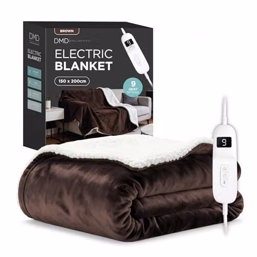 DMD Collective Brown Fleece and Sherpa Electric Heated Blanket Throw with Timer, W/D/H: 150 x 200 cm – 7