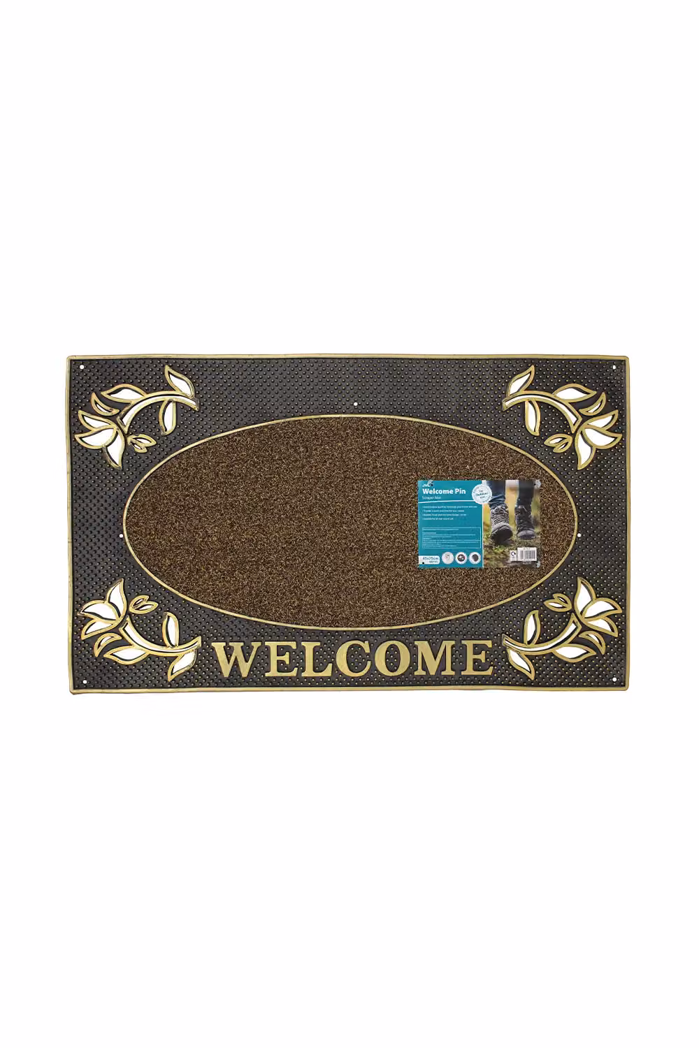 JVL Metallic Look Floral PVC Scraper Doormat, Gold, W: 45 cm, D: 75 cm – 4