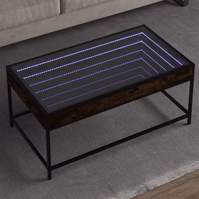 Berkfield Home Infinity LED Coffee Table in Smoked Oak Brown, W/D/H: 90 x 50 x 41 cm – 1