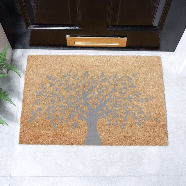 Artsy Mats Tree of Life Non-Slip Coir and Natural Rubber Doormat in Grey and Brown