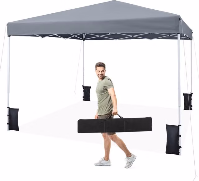 Costway Portable Beach Party Camping Gazebo in Grey and Silver with Steel Frame, W: 290 cm, D: 290 cm, H: 230 cm