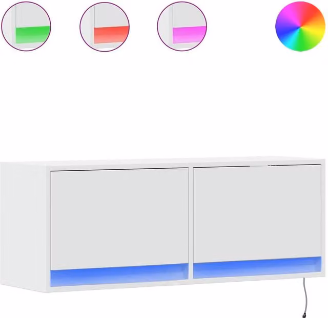 Berkfield Home Modern Glossy White TV Wall Cabinet with LED Lights, W/D/H: 100 x 31 x 35 cm
