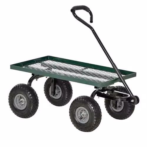 Outsunny Heavy Duty Garden Trolley Cart with Metal Frame and Rubber Wheels, Green