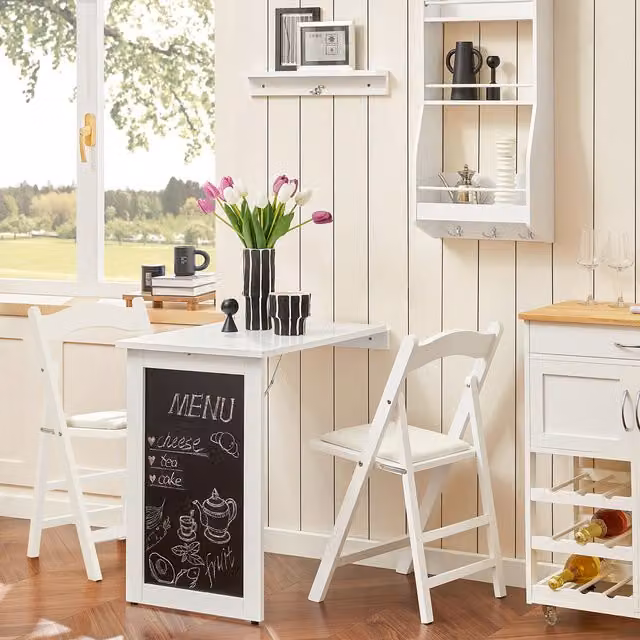 SoBuy White Folding Kitchen Dining Table with Reversible Chalkboard Top