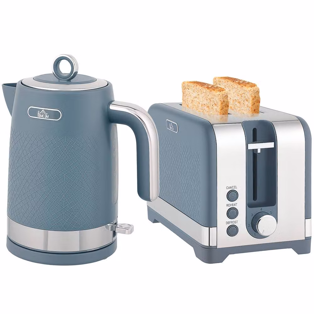 HOMCOM Blue Rapid Boil Kettle and Toaster Set with Otter Thermostat – 2