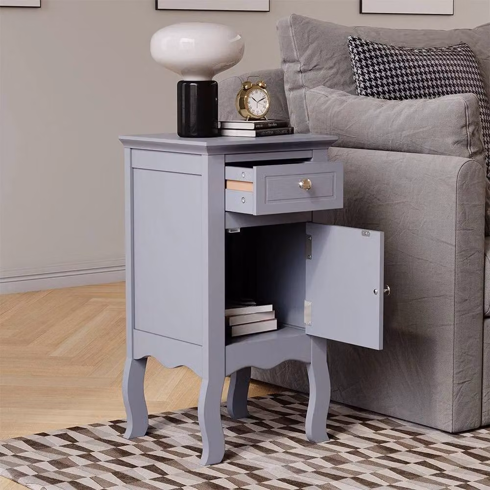 FLAVORA Grey Wooden Bedroom Bedside Table Cabinet with 1 Door and 1 Drawer, W: 62.5 cm, D: 33 cm, H: 30 cm – 4