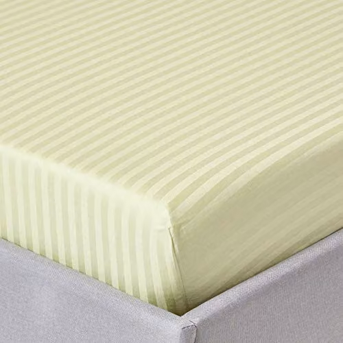 Homescapes Green Mako Satin Stripe Egyptian Cotton Fitted Sheet, W/D/H: 90 x 190 x 30 cm