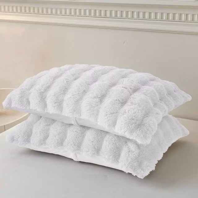 Sweet Dreams Bubble Faux Rabbit Pillowcase Pair in White Faux Fur