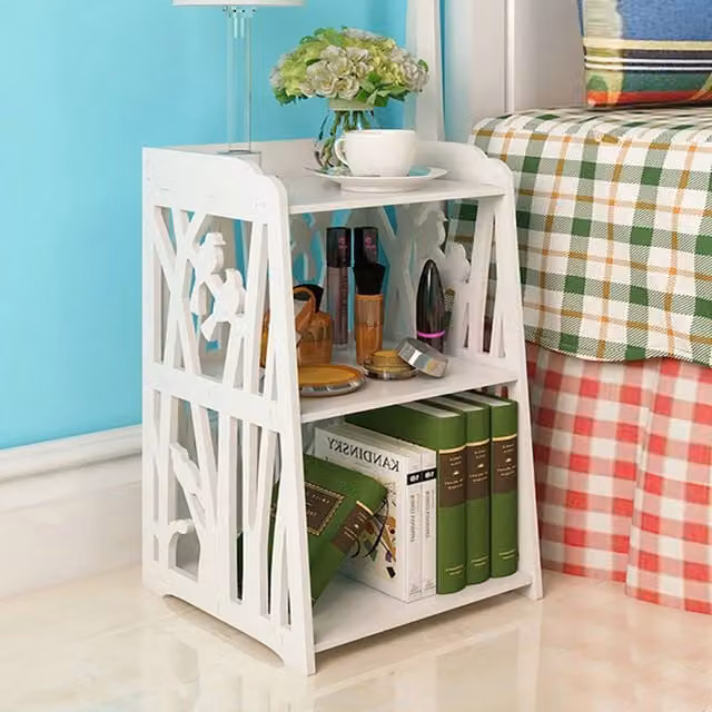 Livingandhome Rustic White Wooden Bedside Table