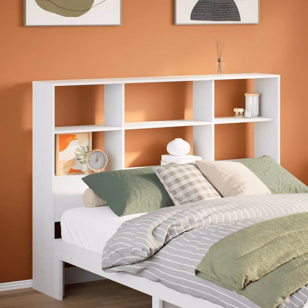 Berkfield Home White Solid Wood Pine Headboard with Integrated Nightstands and Storage Shelf, 160 cm – 2