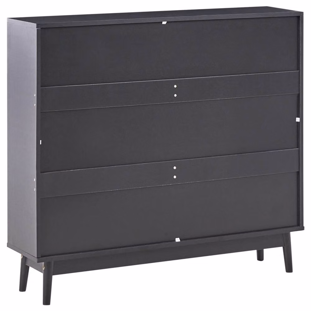 Wyld and Coco Boho Black Shoe Storage Cabinet with Rattan Wood Tilting Compartments – 3