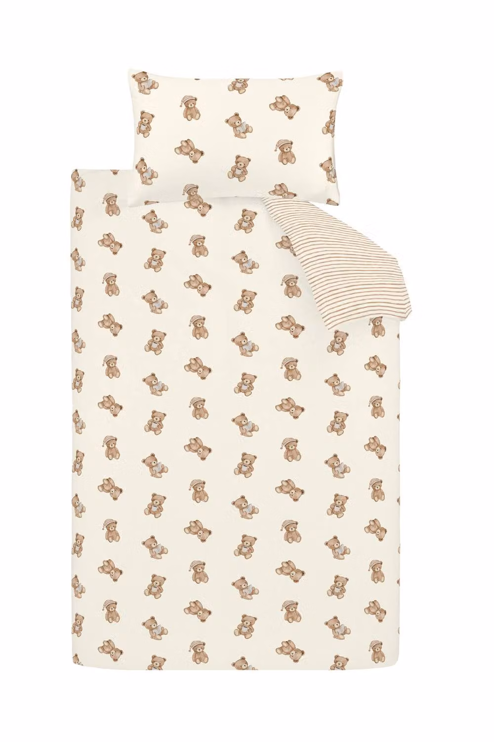 Catherine Lansfield Reversible Brushed Teddy Bear Cotton Flannelette Single Duvet Cover and Pillowcase Set in Beige, W/D/H: 135 x 200 cm and 50 x 75 cm – 3