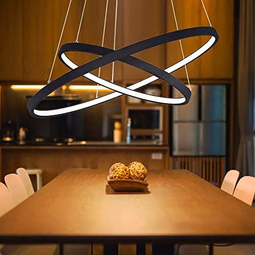 Globo Lighting Modern Black Ring LED Suspended Pendant Light with Dimmable Warm White Illumination – 6