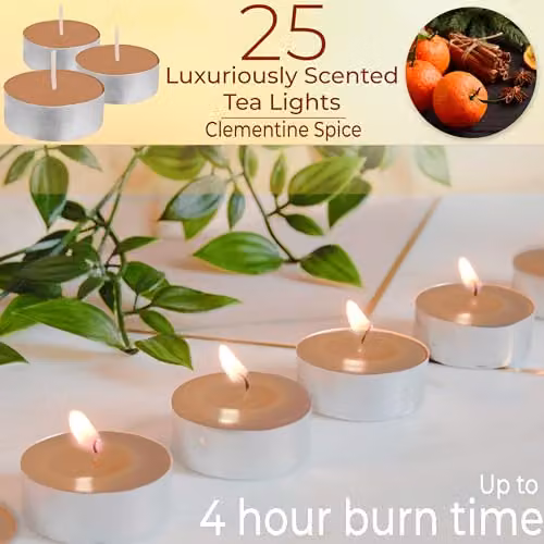 Deco Express Clementine Spice Scented Tealight Candles, 25 Pack, Beige – 2