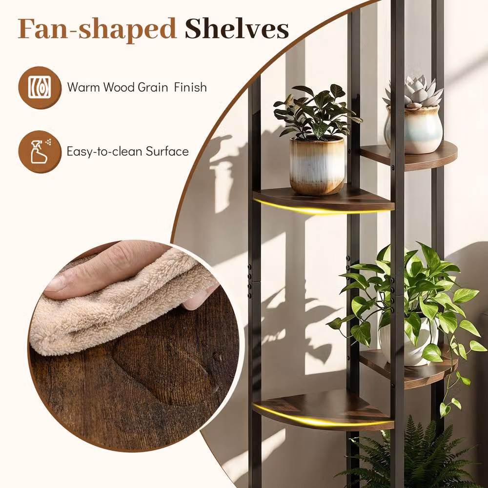 Costway 6-Tier Plant Stand with 6 Fan-Shaped Shelves in Brown – 7