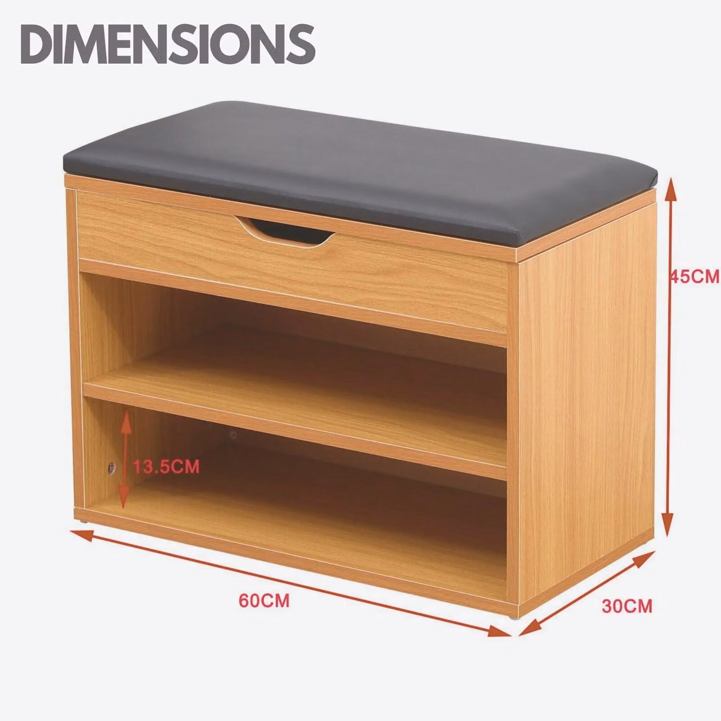 Rafaelo Mobilia Wooden Shoe Storage Bench with Synthetic Leather Cushioned Seat in Light Tan, W/D/H: 60 x 30 x 45 cm – 2
