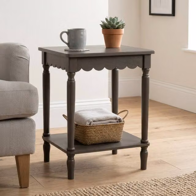 Scottish Everlastings Ltd Olive Brown Scalloped Edge Wood Side Table W/D/H: 38.0 x 38.0 x 58.0 cm – 1