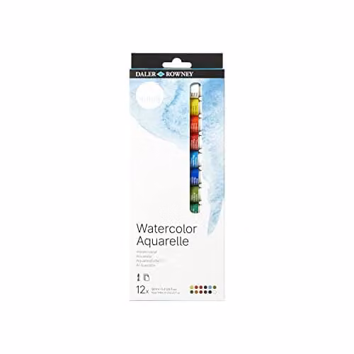 Daler-Rowney Simply Watercolour Paint Set, 12 Assorted Colours, 12ml per tube