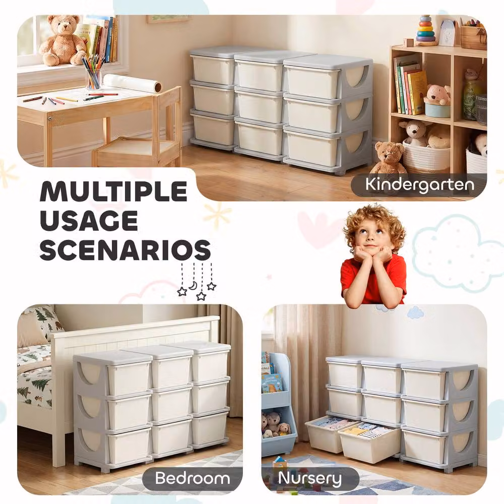 STILVORA Kids Storage Unit with Nine Drawers, Cream/Beige/White – 3