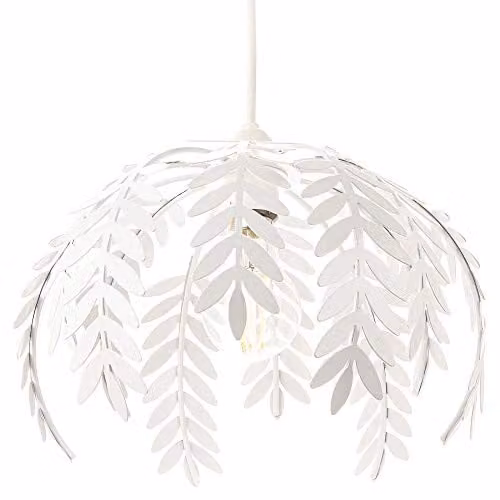 Happy Homewares Traditional Fern Leaf Easy Fit Ceiling Pendant Light Shade in White Gloss Finish, Diameter: 28 cm
