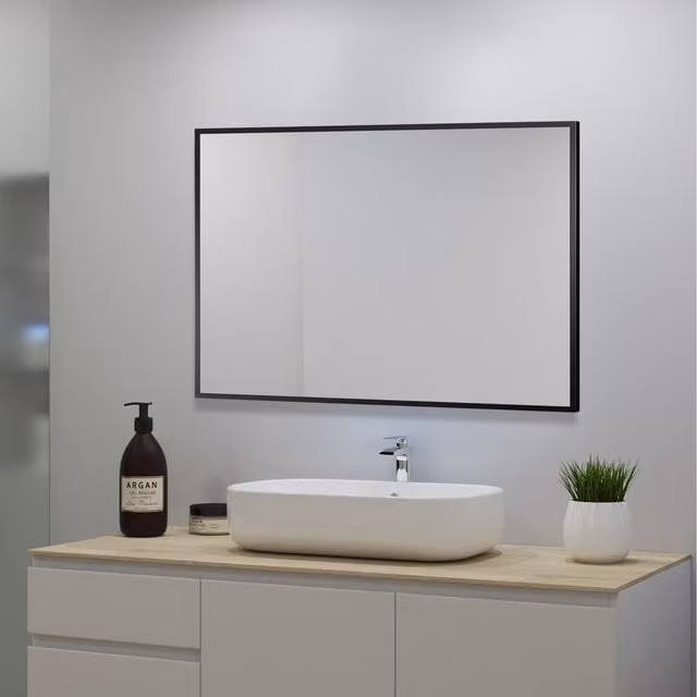 AicaBathroom Modern Rectangular Wall Mirror in Black, 70 cm