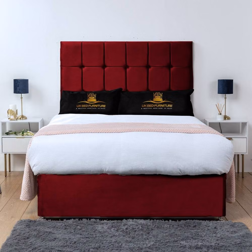 UK Bed Furniture Florence Single Divan Bed with 2 Drawers on Same Side and 26 Inch Headboard in Maroon Velvet Fabric, W/D/H: 90 x 190 x 66 cm – 2