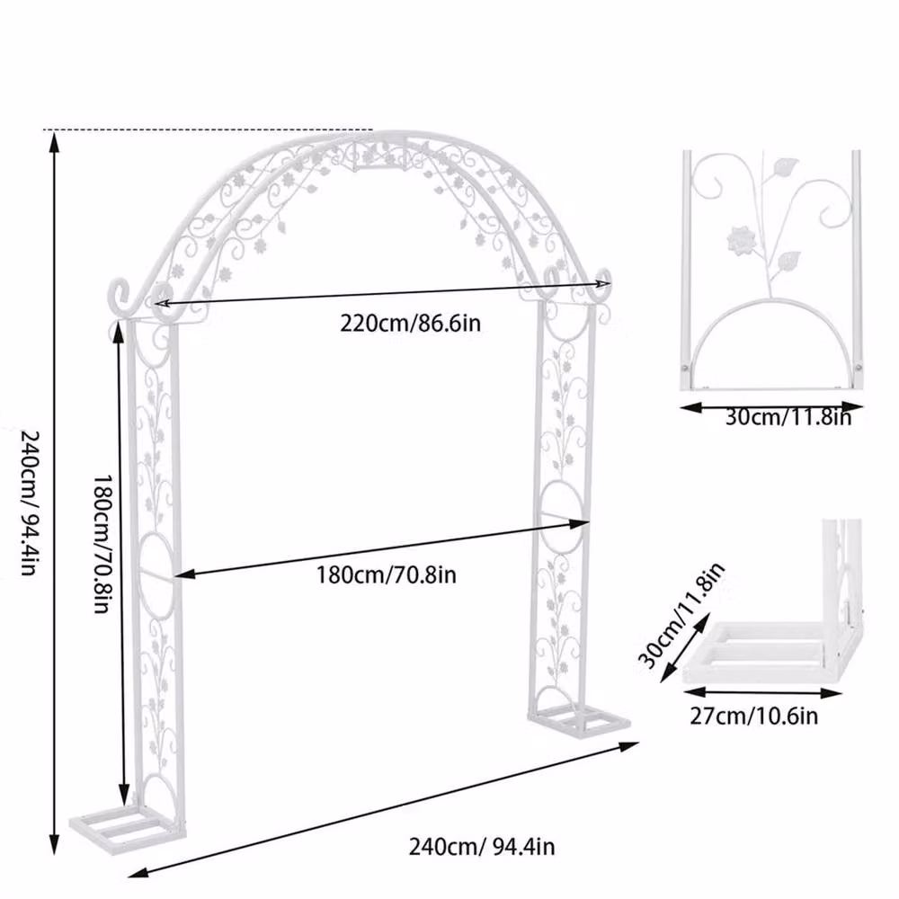 FLAVORA White Metal Garden Arch Trellis Support, H 240 cm x W 220 cm x D 30 cm – 5