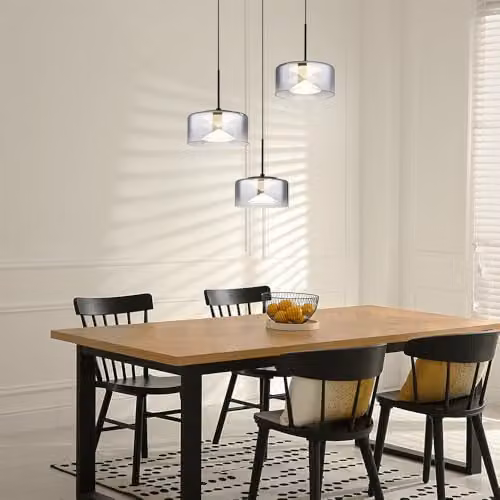 Globo Lighting Modern LED Pendant Lamp with Smoky Transparent Glass and Black Metal, H 150 cm x W 40 cm – 3