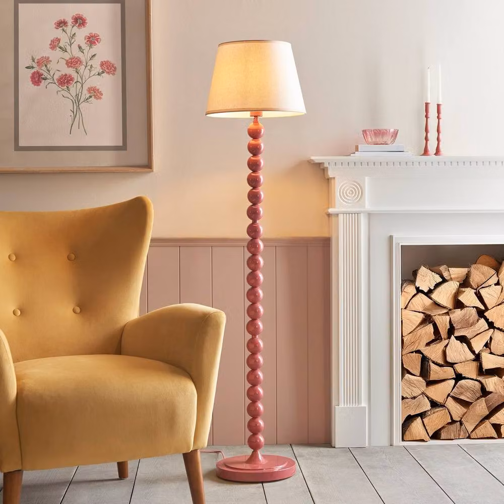 Netlighting Higgledy Gloss Pink Floor Lamp with Fabric Ivy Shade, Diameter: 35 cm, E27 – 2