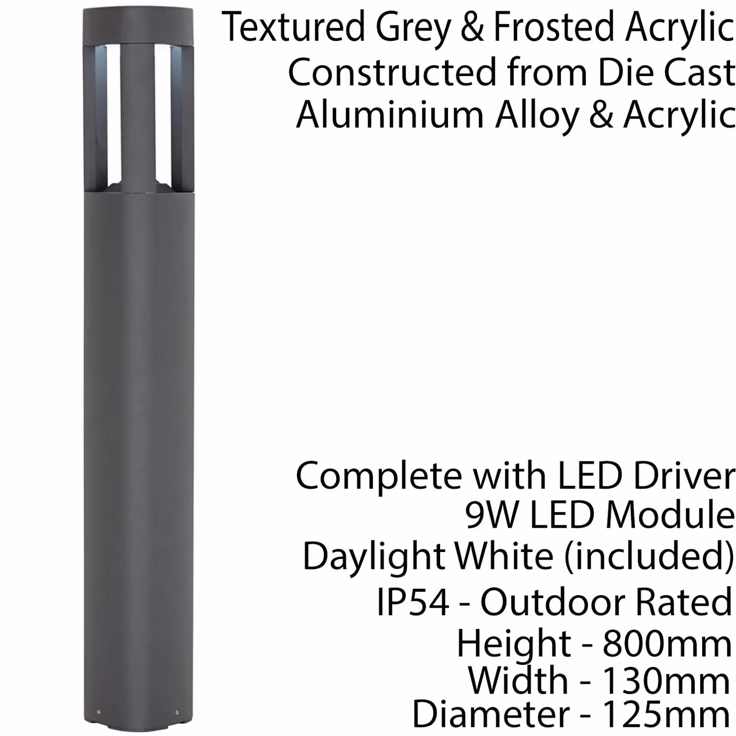 Loops 2 Pack Modern LED Outdoor Post Bollard Light in Grey Aluminium, IP54 Rated, H 130 cm x W 12.5 cm x D 12.5 cm – 3