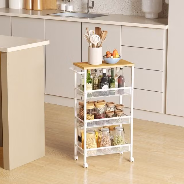 VASAGLE 4-Tier Kitchen Trolley Cart with Wheels, Yellow