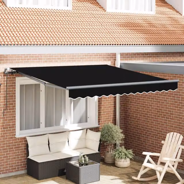 Berkfield Home Manual Retractable Folding Arm Awning in Black, W: 300 cm, D: 250 cm