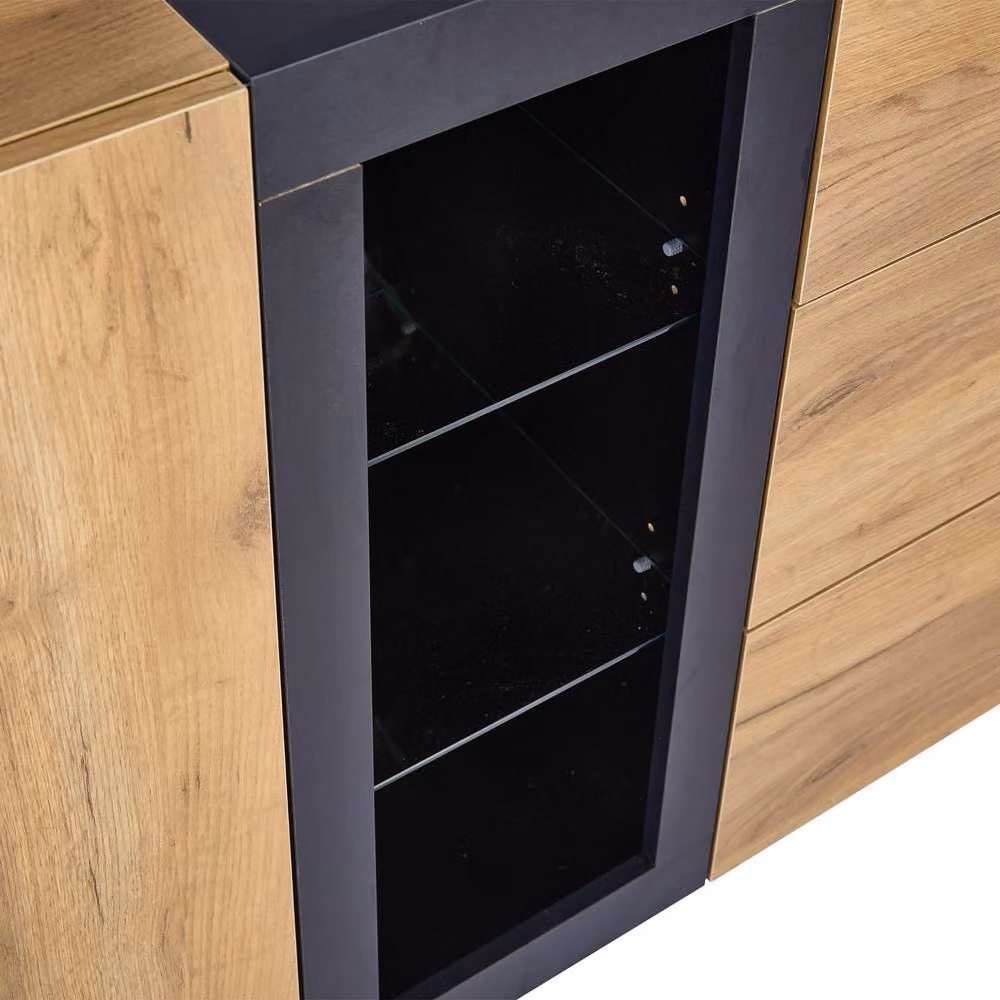 Rolipo Modern Sideboard Console Table with Smart LED Lighting and 3 Drawers in Brown and Black – 6