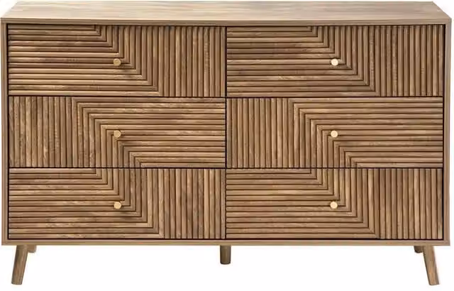 CALICOSY EDEN 6-Drawer Chest with Slatted Fronts in Light Brown