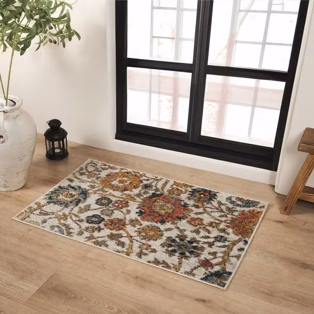 Livabliss Harput Vintage Boho Living Room Rug in Beige, Blue, Orange and Yellow, W: 200 cm, D: 275 cm – 1