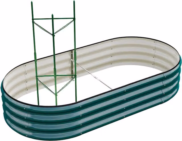 Livingandhome Oval Metal Raised Garden Bed in Green, W/D/H: 160 x 160 x 30 cm