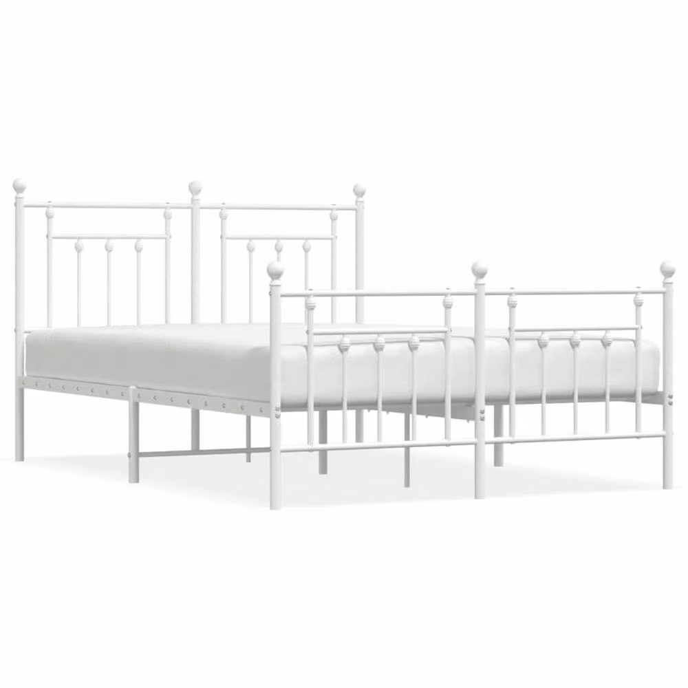 Berkfield Home Metal Bed Frame with Headboard and Footboard in White, W/D/H: 150 x 200 cm – 2