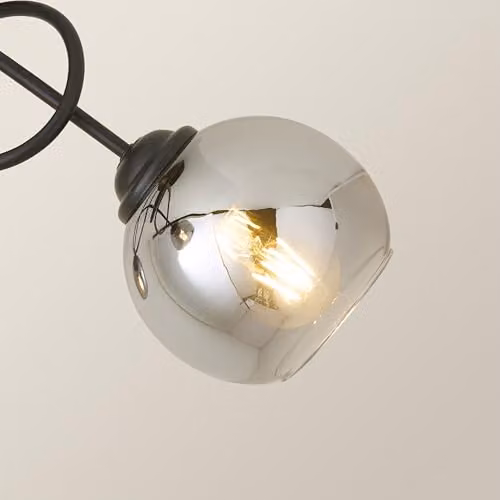 ValueLights Malcolm 3-Way Twisted Ceiling Light with Smoked Glass Spheres and Bulbs in Matte Black – 4