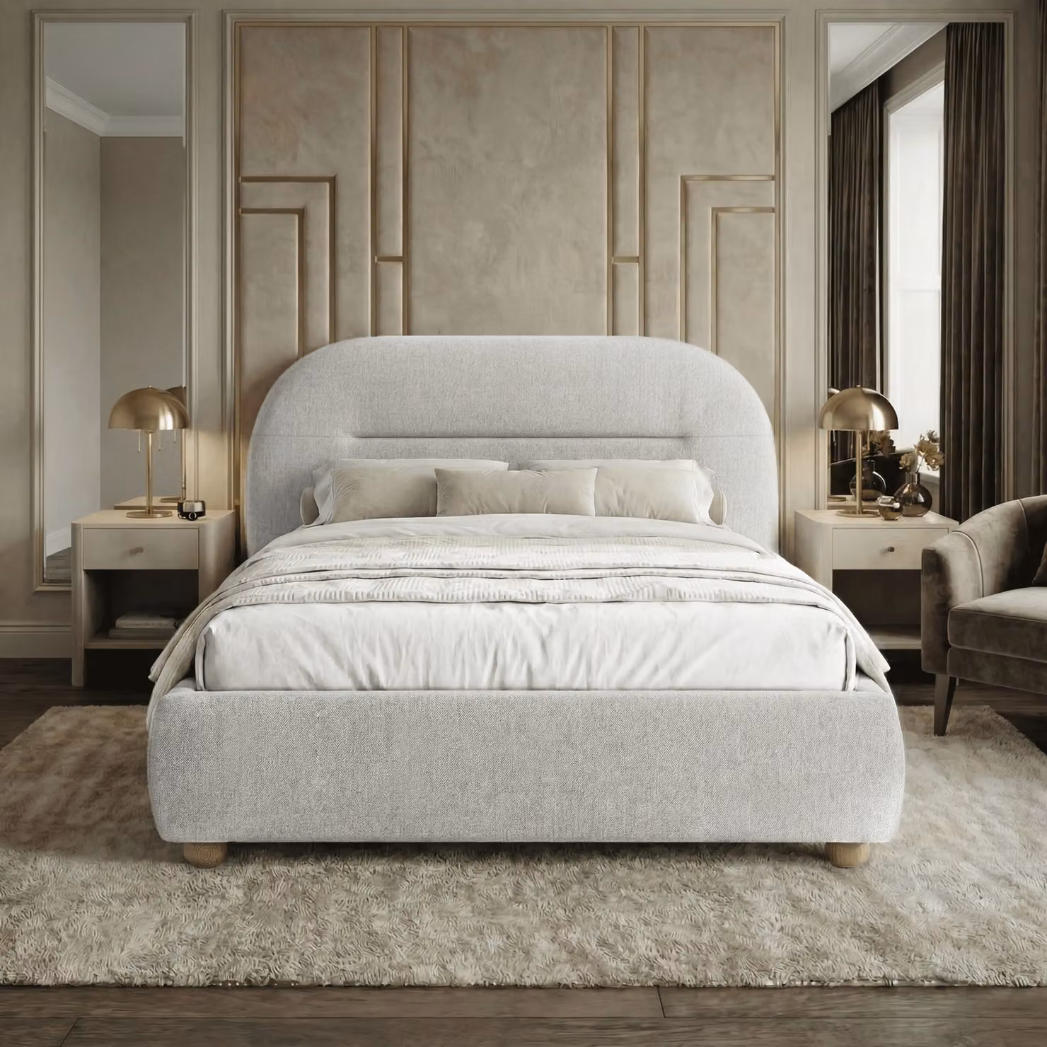 DHS Maloye Upholstered Bed Frame in Grey, Double (4ft6)