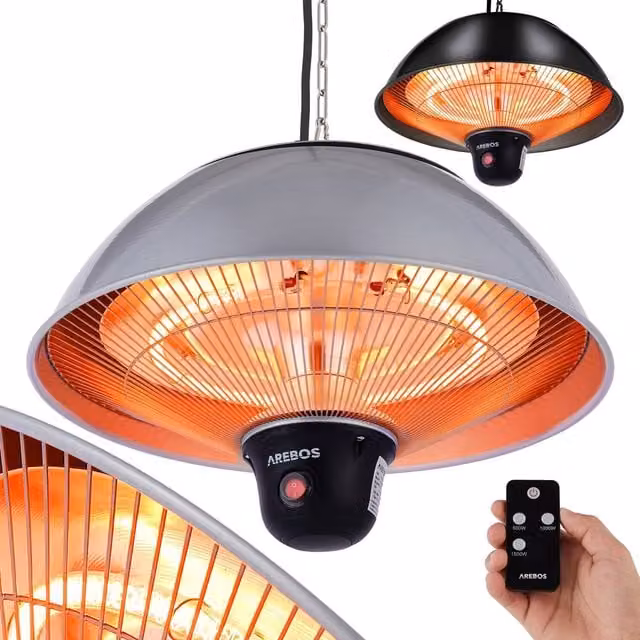 AREBOS Radiant Ceiling Heater with Remote Control in Silver
