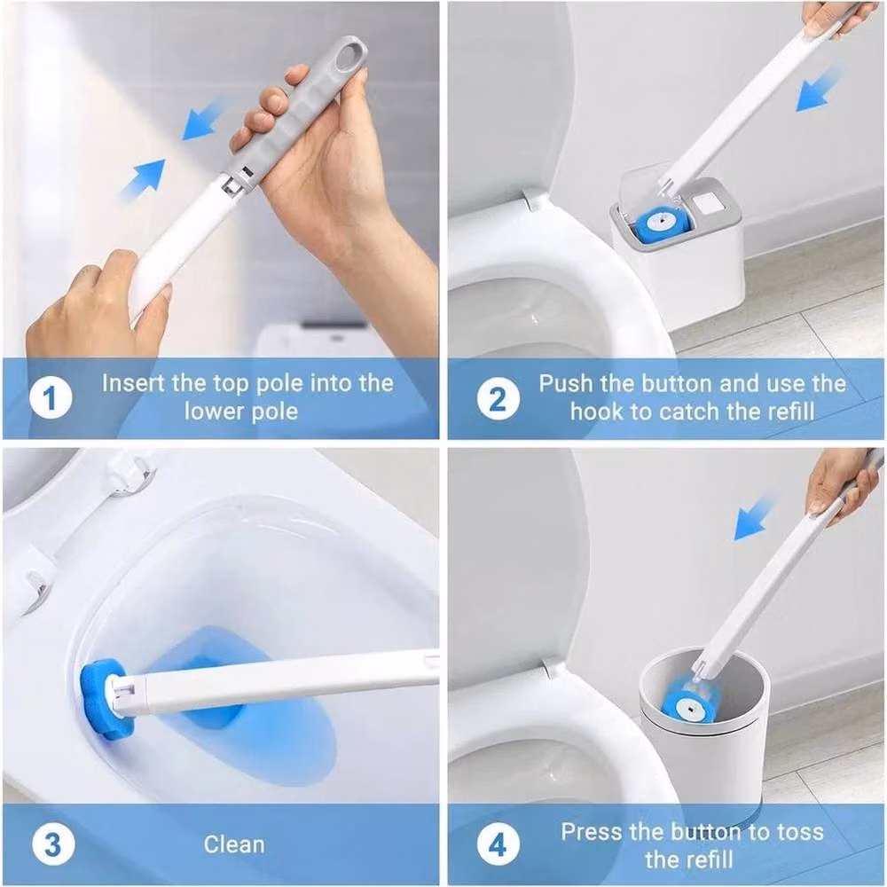 KORVIXA Disposable Toilet Brush Set in Grey with Adhesive Plastic Holder – 2
