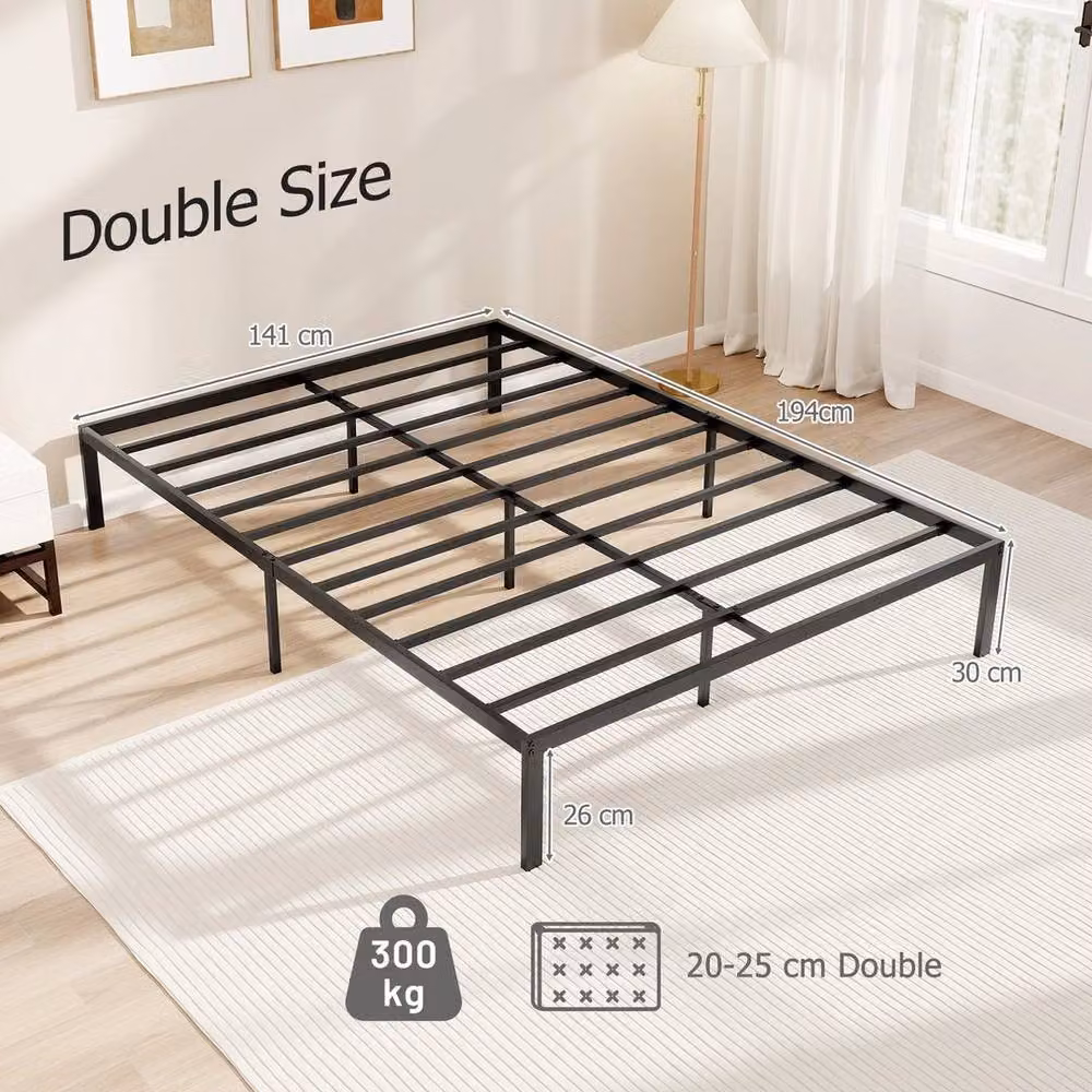 KORVIXA Double Size Metal Platform Bed Frame in Black, H: 30 cm, W: 140 cm, D: 200 cm – 2