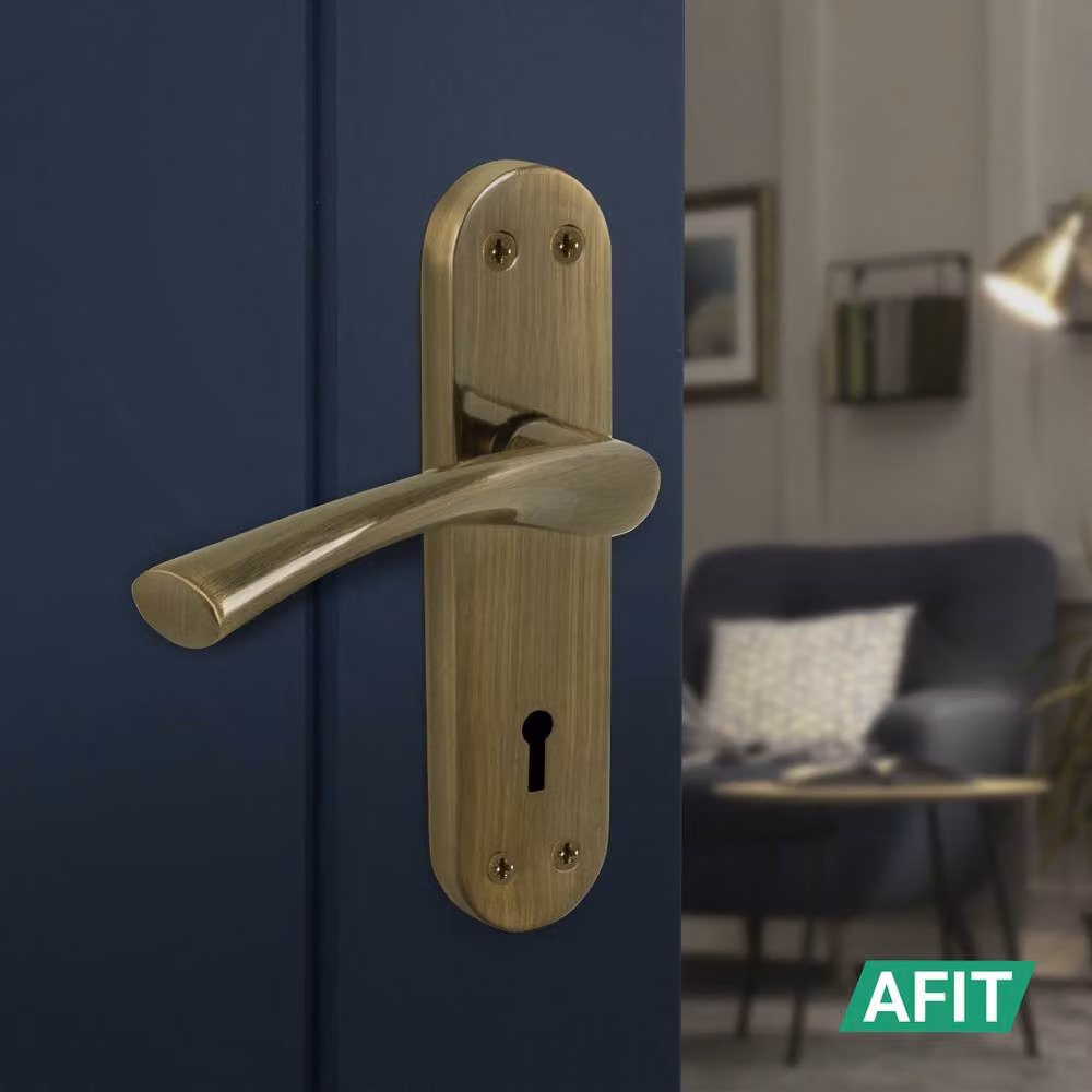 AFIT Antique Brass Twist Door Handles with Lock Escutcheon, Internal, 1 Pair, Bronze – 4